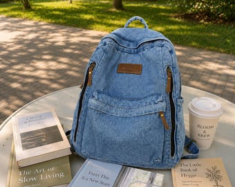 Denim Backpack for Women Large Capacity School Bookbag