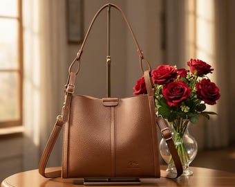 PU Leather Top Handle Bag, Women’s Shoulder Crossbody Purse, Medium Casual Tote Handbag