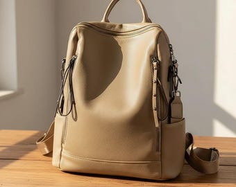 Women's PU Leather Backpack, Fashion Travel School Bag, Large Capacity Waterproof Shoulder Bag