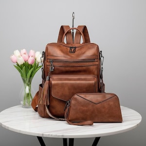 Two Tone Leather Backpack - Etsy