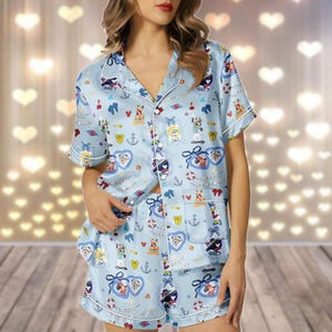 Disney Cruise Pajamas Set, Nautical Mickey Minnie Shorts PJ, Captain Donald Pluto Sleepwear, Cute Sailor Button Up Lounge Set For Her