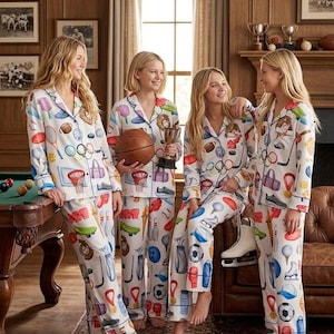 Sport Pyjama Set Multi Sport Print Kurz- und Langarm-Matching-Nachtwäsche Fun Athletic Lounge Set für Frauen