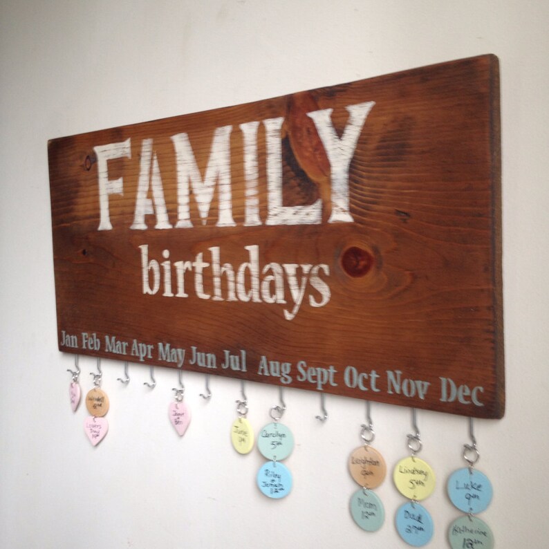 Family Birthday Calendar Rustic Wall Hanging Sign Etsy
