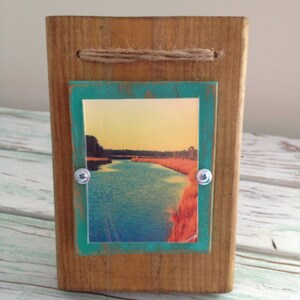 3 x 4 Rustic Distressed Picture Frame made from reclaimed wood Natural Wood & Emerald with Twine image 1