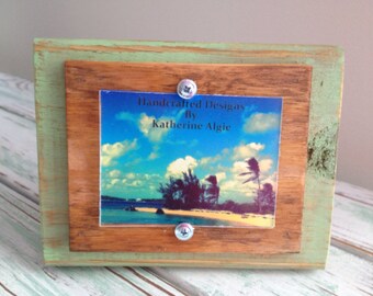 3 x 4 Rustic Distressed Picture Frame made from reclaimed wood - Sage Green & Natural Wood