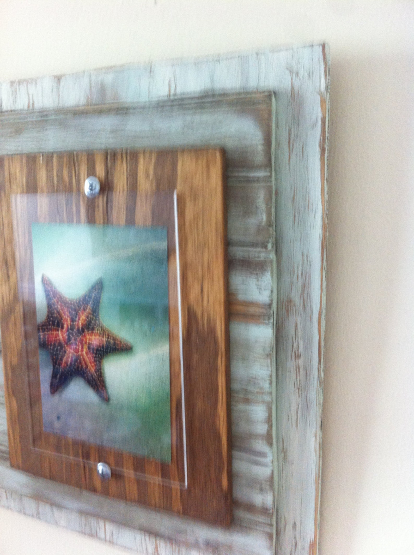 5 X 7 Distressed Handmade Picture Frame Pale Blue and White Etsy