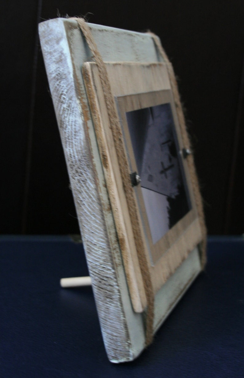 Pale Green /& Beige with Twine Distressed Handmade Picture Frame