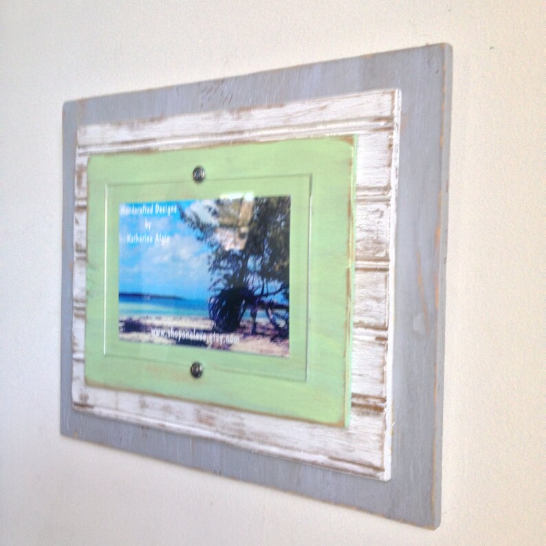 5x7 Distressed Handmade Picture Frame Grey White & Lime Etsy