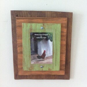 5 x 7 Distressed Handmade Picture Frame Natural Wood, Peach & Green image 2