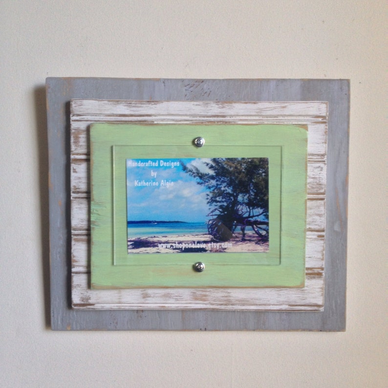 5x7 Distressed Handmade Picture Frame Grey White & Lime Etsy