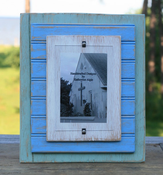 5 x 7 Distressed Handmade Picture Frame White Baby Blue & Etsy