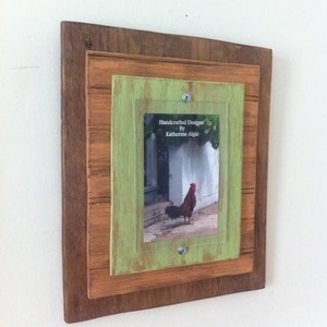 5 x 7 Distressed Handmade Picture Frame Natural Wood, Peach & Green image 1