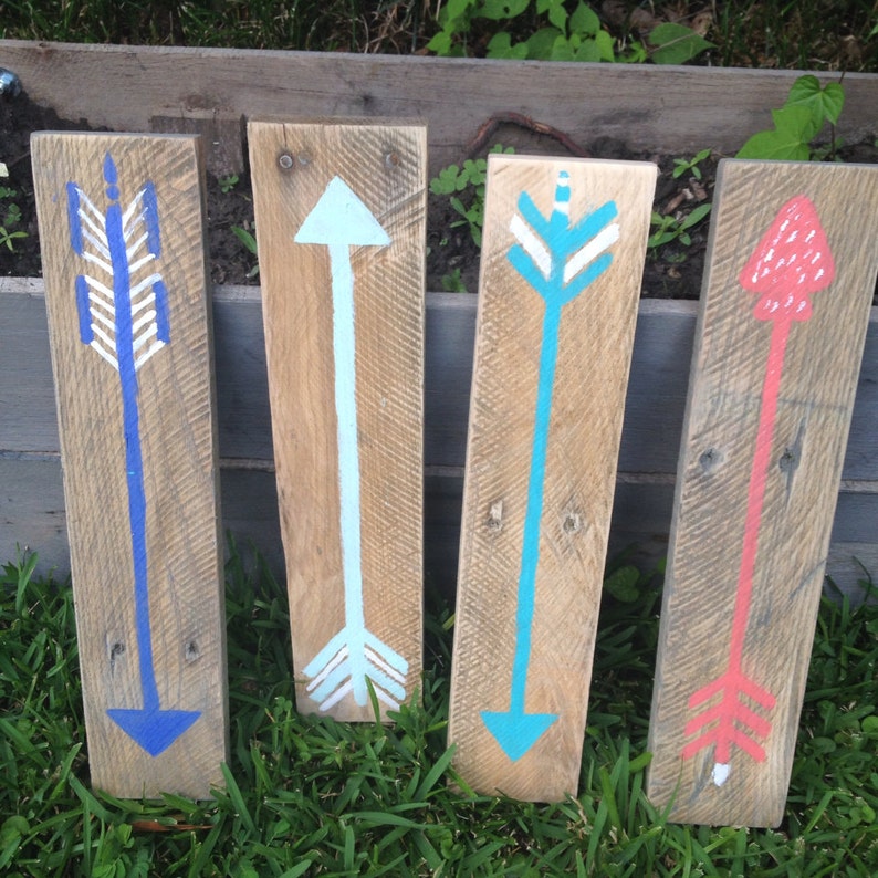 Reclaimed Wood Rustic Wall Decor Handpainted Arrows Etsy