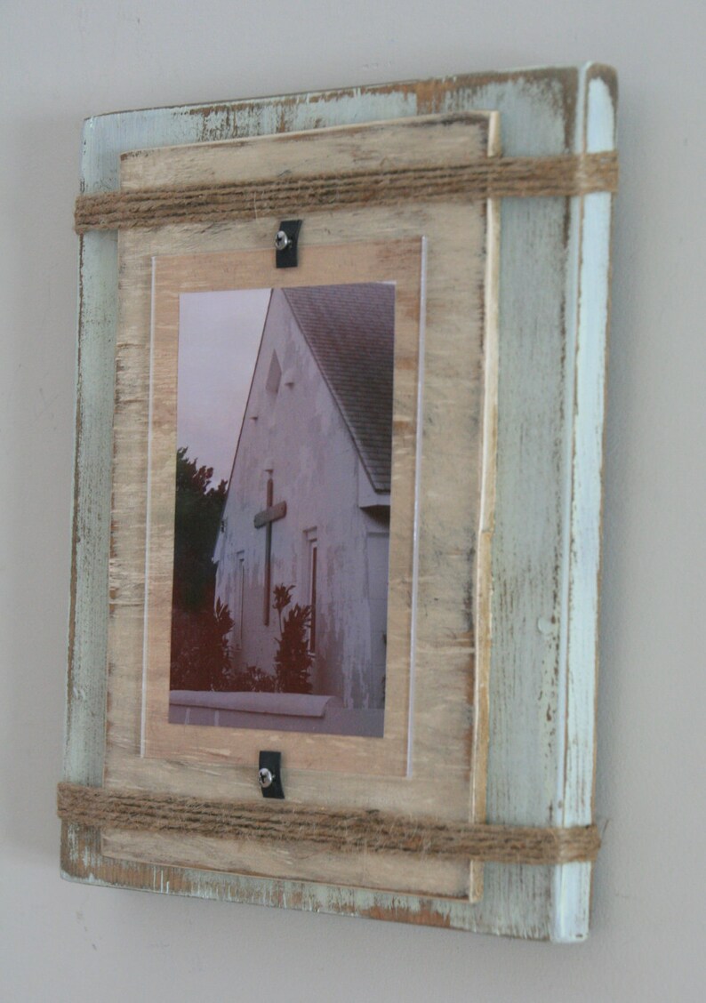 Pale Green /& Beige with Twine Distressed Handmade Picture Frame