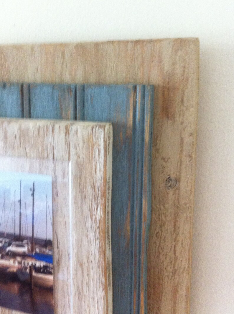 5 X 7 Distressed Handmade Picture Frame Tan Blue & White Etsy