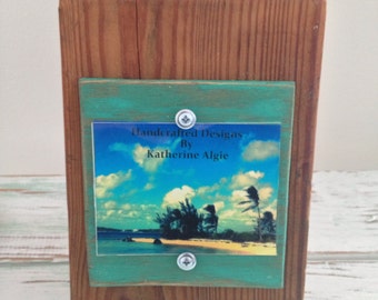 3 x 4 Rustic Distressed Picture Frame made from reclaimed wood - Natural Wood & Emerald Green