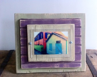 5 x 7 Distressed Handmade Picture Frame - Sage Green, Purple & Light Yellow