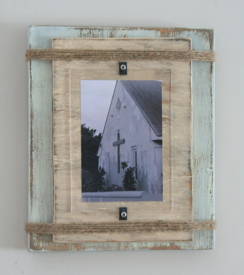 Pale Green /& Beige with Twine Distressed Handmade Picture Frame