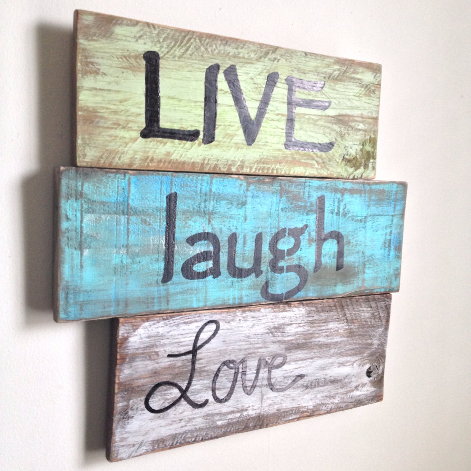 Live Laugh Love Wood Sign Painted on Reclaimed Wood Etsy