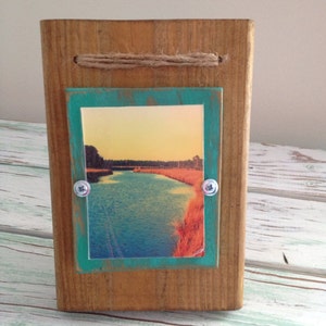 3 x 4 Rustic Distressed Picture Frame made from reclaimed wood Natural Wood & Emerald with Twine image 4