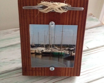 4 x 4 Rustic Distressed Picture Frame made from reclaimed wood - Natural Wood  with Twine and Cleat