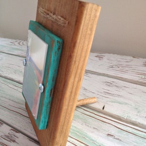 3 x 4 Rustic Distressed Picture Frame made from reclaimed wood Natural Wood & Emerald with Twine image 2