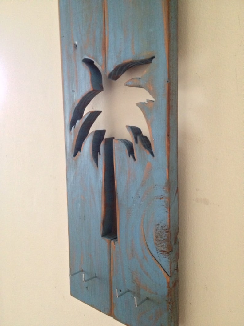 Palm Tree Wall Hanging and keychain holder made from Reclaimed Etsy