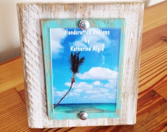 3 x 4 Distressed Picture Frame - White & Bahamian Blue