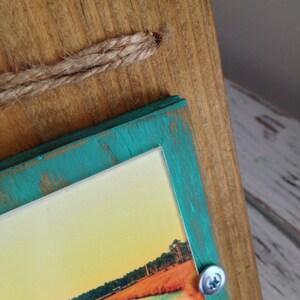 3 x 4 Rustic Distressed Picture Frame made from reclaimed wood Natural Wood & Emerald with Twine image 3