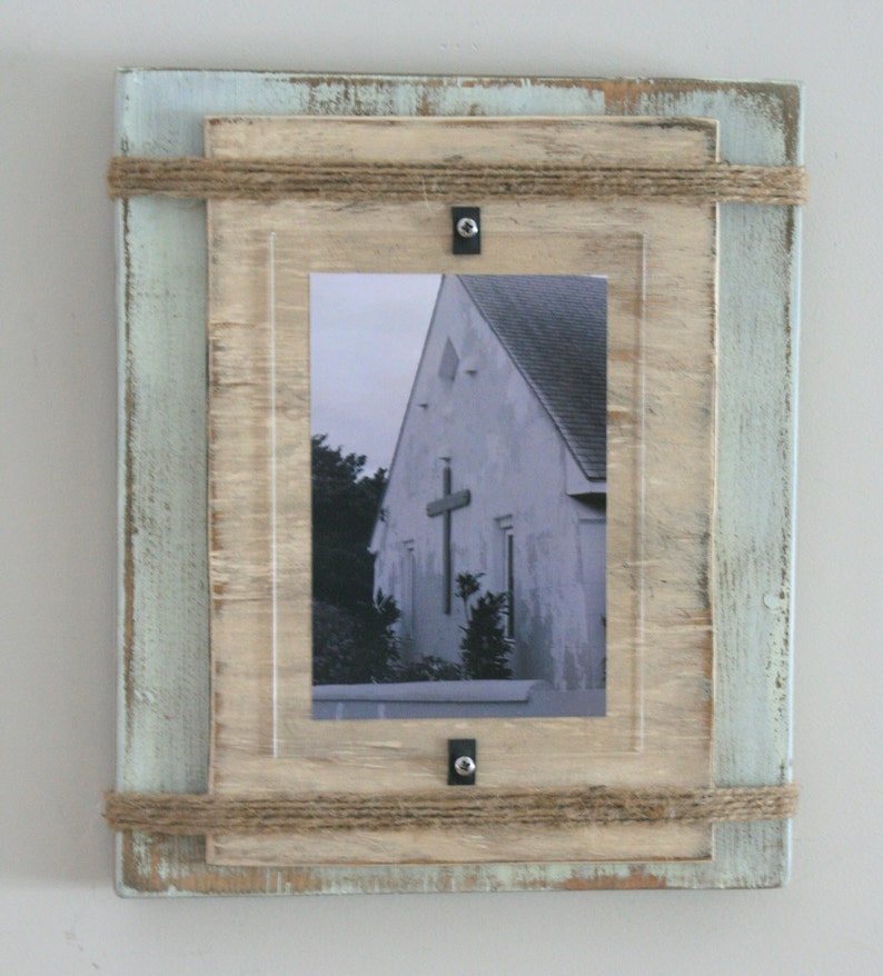 Pale Green /& Beige with Twine Distressed Handmade Picture Frame