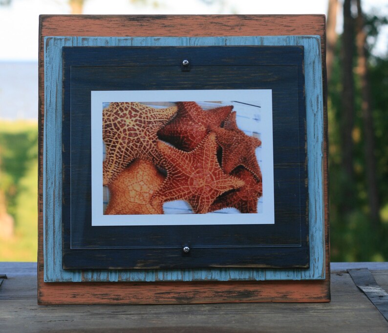 8 X 10 Distressed Handmade Picture Frame Navy Blue Light Etsy