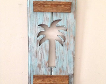 Palm Tree Wall Hanging|Reclaimed Wood|Beach decor| Light Blue