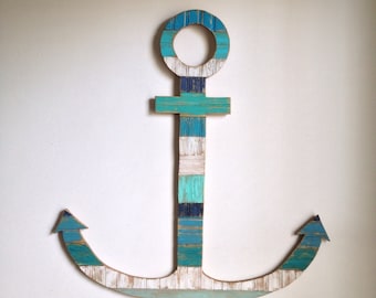 Large Rustic Wood Anchor - Beach House Decor Wall Hanging