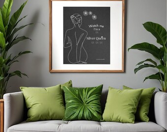 Black, White Modern Wall Art. Minimalist Design. Gift for Moms and for all Mature Women. Silver Queen Collection. Instant Digital Download.