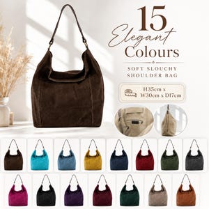 Teacher's Bag Made in Italy Real Suede Hobo Bag, Soft Leather Shoulder Bag, Top Zip Handbag, Large Slouchy Tote