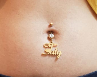 Custom Name Belly Ring Women Personalized Zircon Gold Stainless Steel Navel Body Jewelry Gift