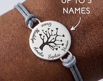 Pulsera personalizada con el Árbol de la Vida, nombres de mamá e hijos, acero inoxidable, ajustable, regalo.