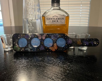 Shot Glass Flight Holder Resin with Flowers and Butterflies