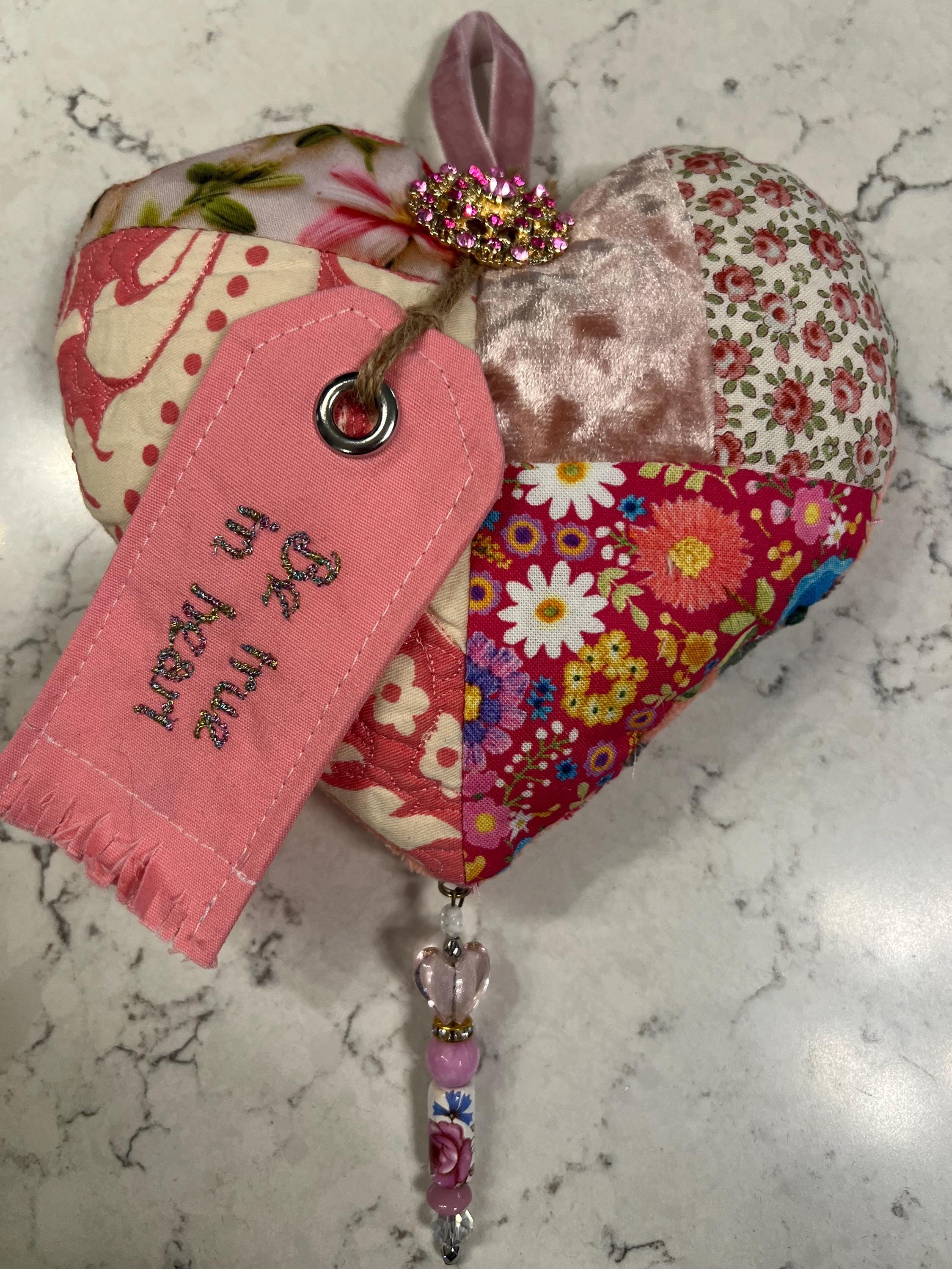 Handmade Quilted Valentine Embroidered Heart Wall Hanging Decoration - Etsy