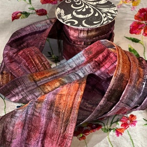 Handmade100% silk Shibori 4 inch ribbon 2 yard piece Bohemian trim