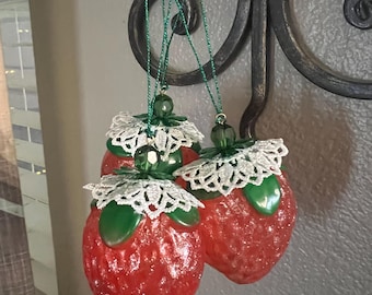 Set of Handmade strawberry Christmas Tree Ornaments