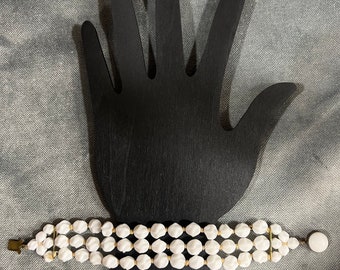 Vintage white glass bead Germany triple strand bracelet
