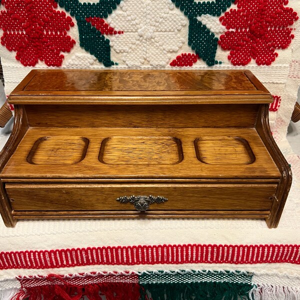 Antique wooden jewelry box with drawer