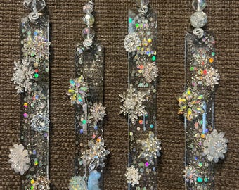 Beautiful Crystal Prism Icicle bejeweled Snowflake Christmas Winter Ornaments handmade