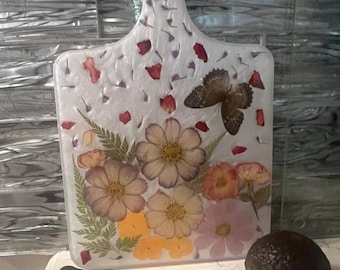 Handmade Botanical Butterfly Resin Cutting Board Charcuterie