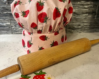 Handmade Adorable Strawberry cotton fabric CHEF'S cooking Hat