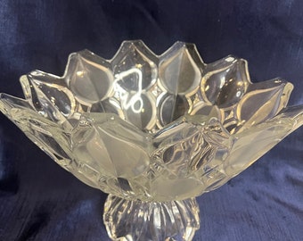 Large Vintage Beautiful Art Deco Crystal Pedestal Bowl