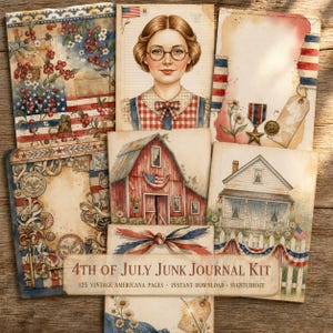 4th of July Junk Journal Kit, 125 Vintage Americana Shabby Patriotic Pages Digital Download, Independence Day Scrapbook Ephemera Printable