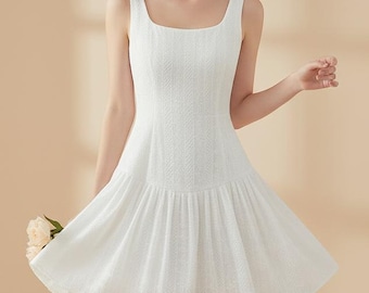 Linnen mini-jurk dames, mouwloze fit & flare-jurk, elegante zomerlinnen jurk, minimalistische korte jurk, schattige babydoll-jurk
