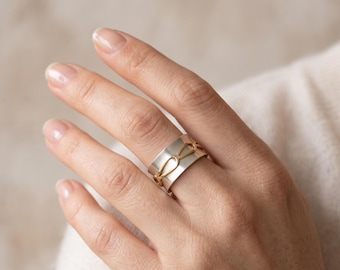 Infinity ring, brede bandring, 925 zilveren minimalistische ring, tweekleurige ring, statementring, moderne trouwring, cadeau voor haar